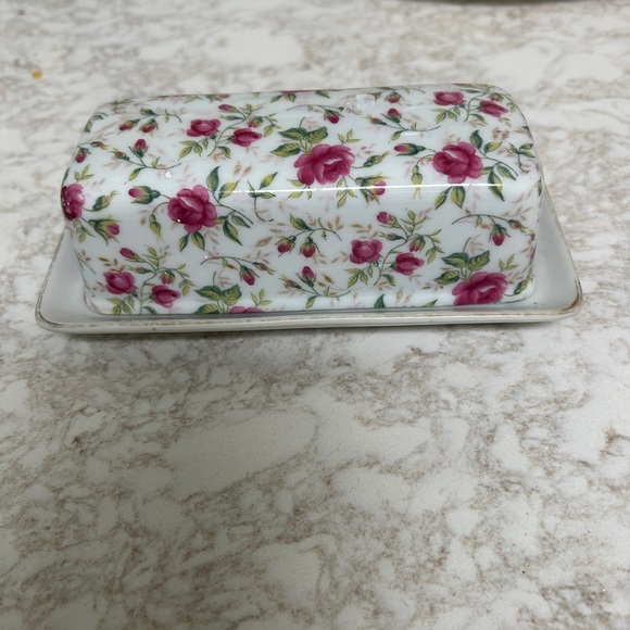 Vintage Hand Painted Lefton Rose Chintz Butter Dish. Beautiful, a rare find. - Picture 2 of 8